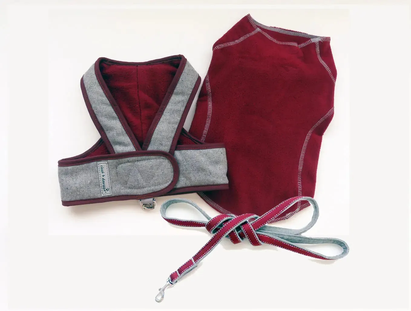 3 PC SET Step n Go Flannel Harness, Lead, Sweater Navy OR Burgundy