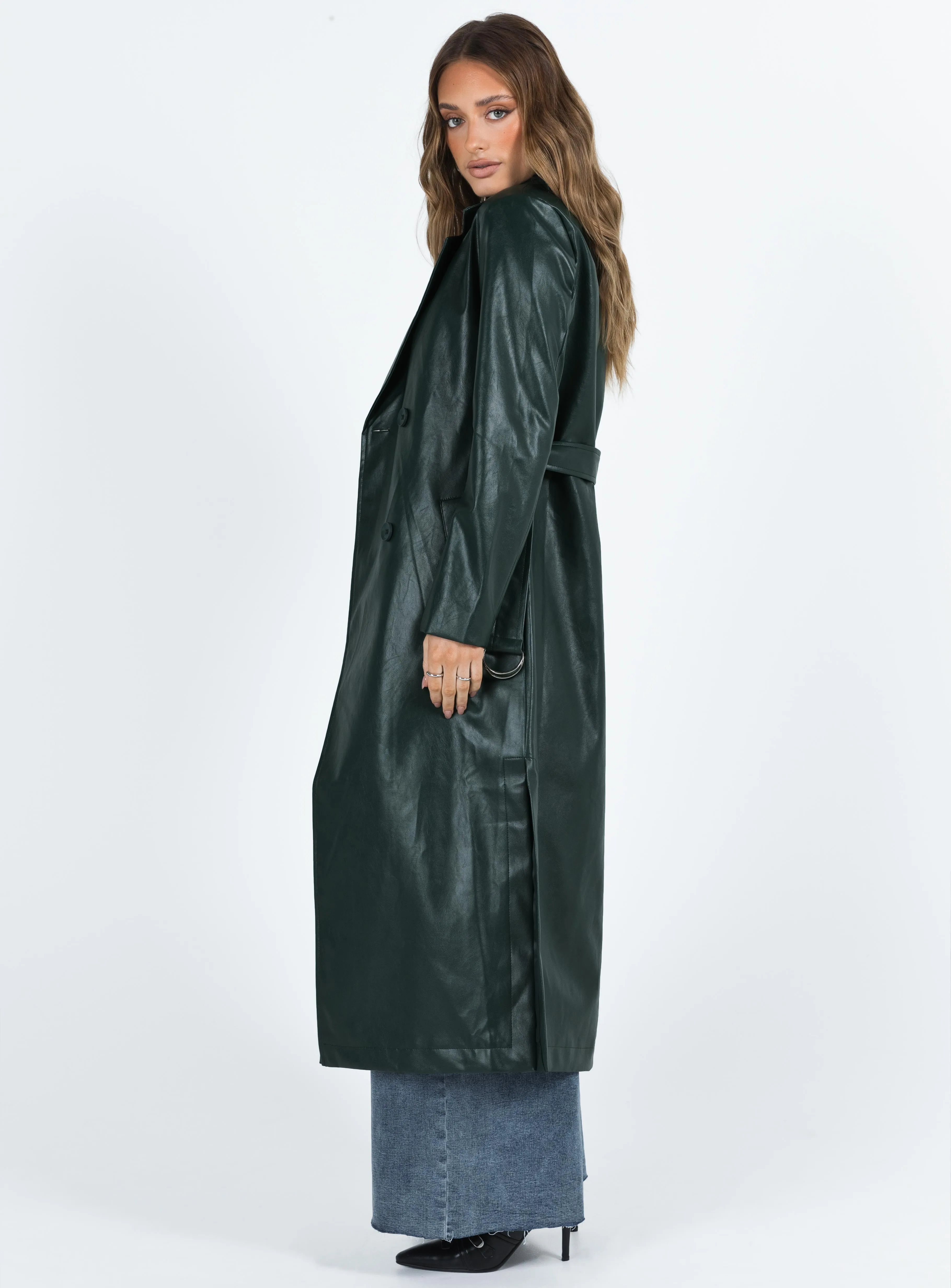 Barratt Faux Leather Coat Green