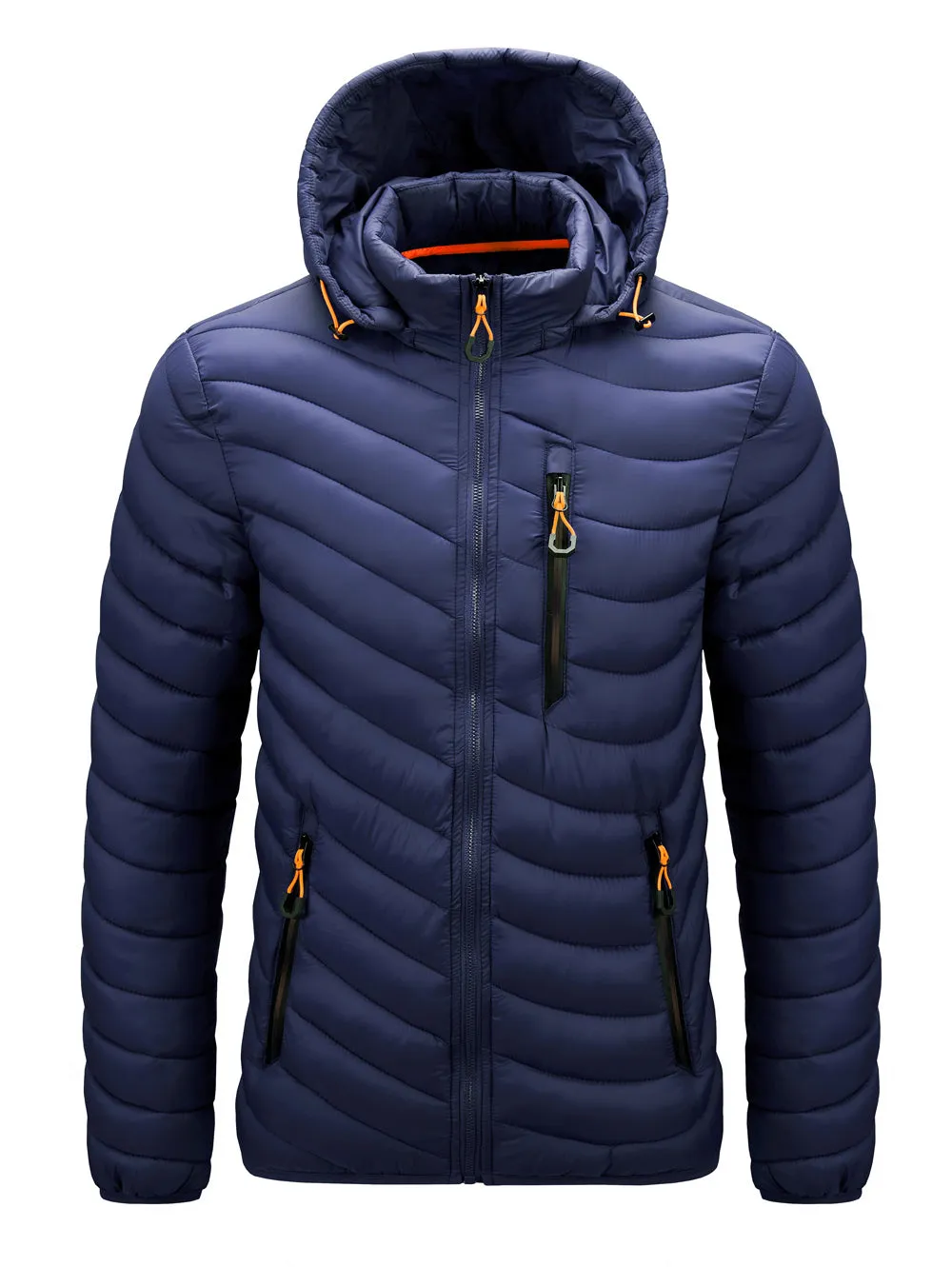 Black Padded Winter Warm Coat Zip-up Jackets for Men