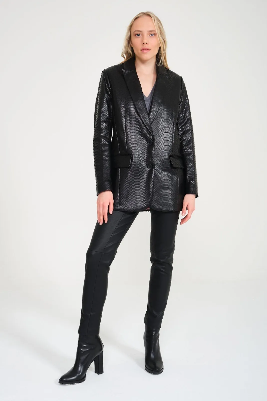 Black Python Leather Coat