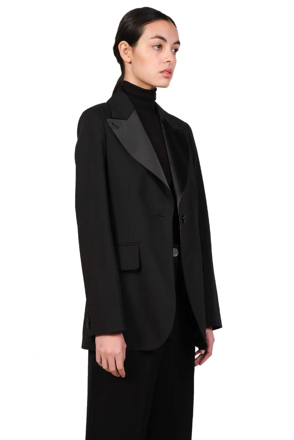 Black Satin Lapel Blazer