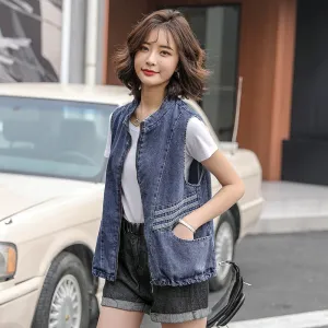 Cropped Loose Fit Denim Vest