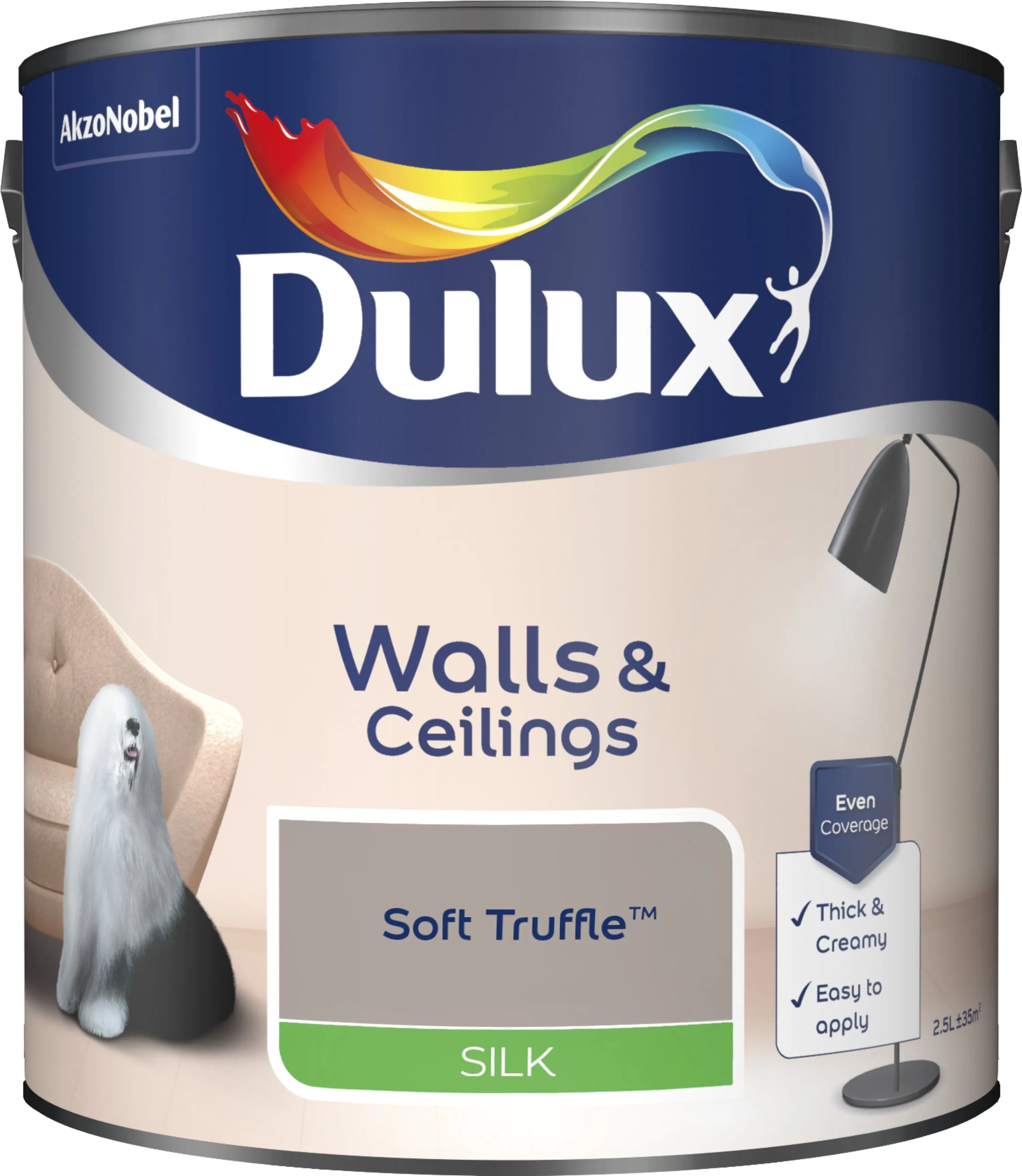 Dulux Silk Emulsion Paint For Walls And Ceilings - Soft Truffle 2.5L