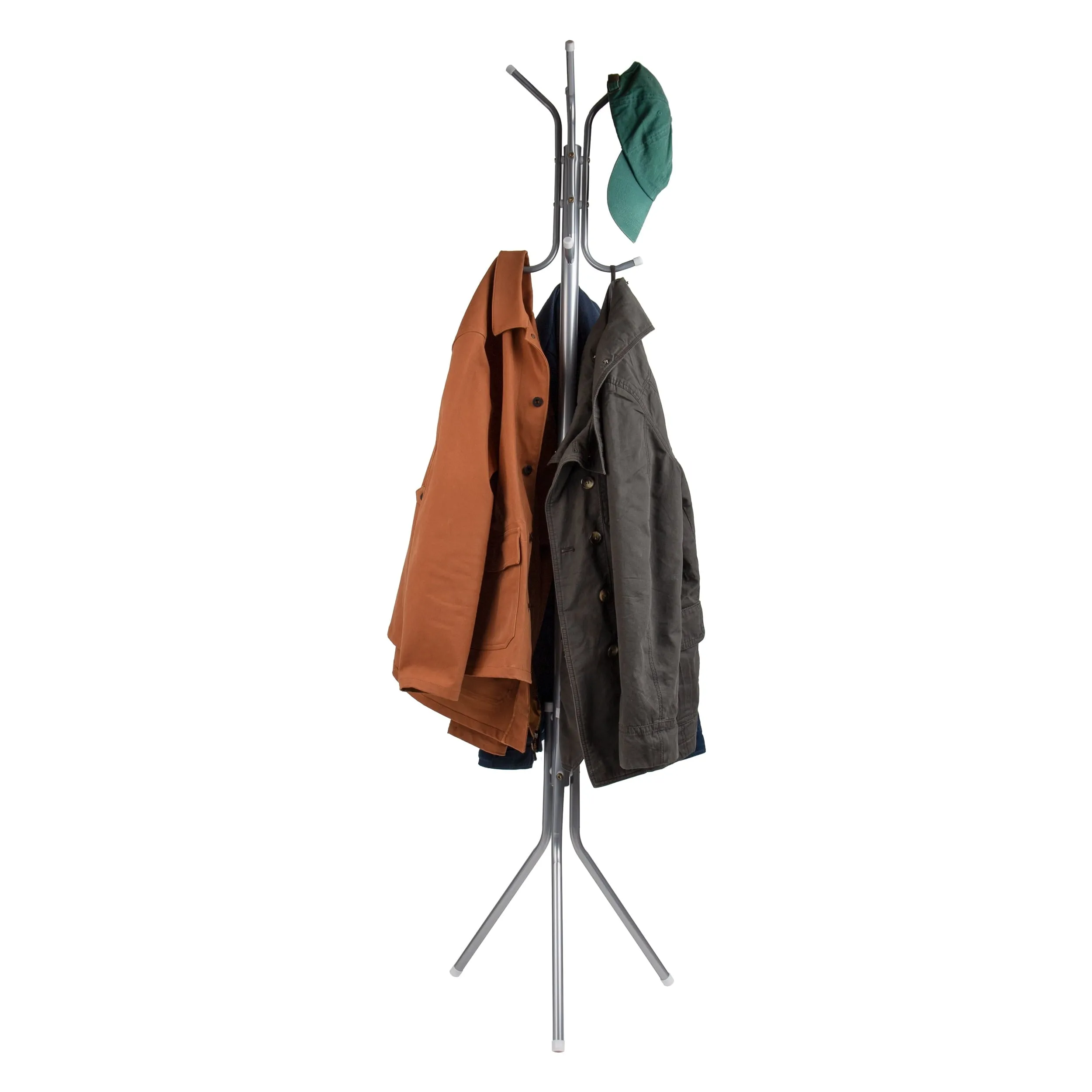 essential Standing Metal Coat Rack Hat Hanger 8 Hook for Jacket, Purse, Scarf Rack, Umbrella Tree Stand, Lightweight, Silver