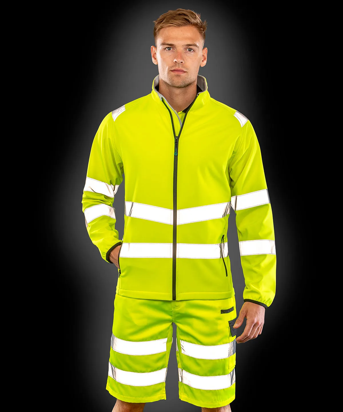 Fluorescent Yellow - Recycled 2-layer printable safety softshell