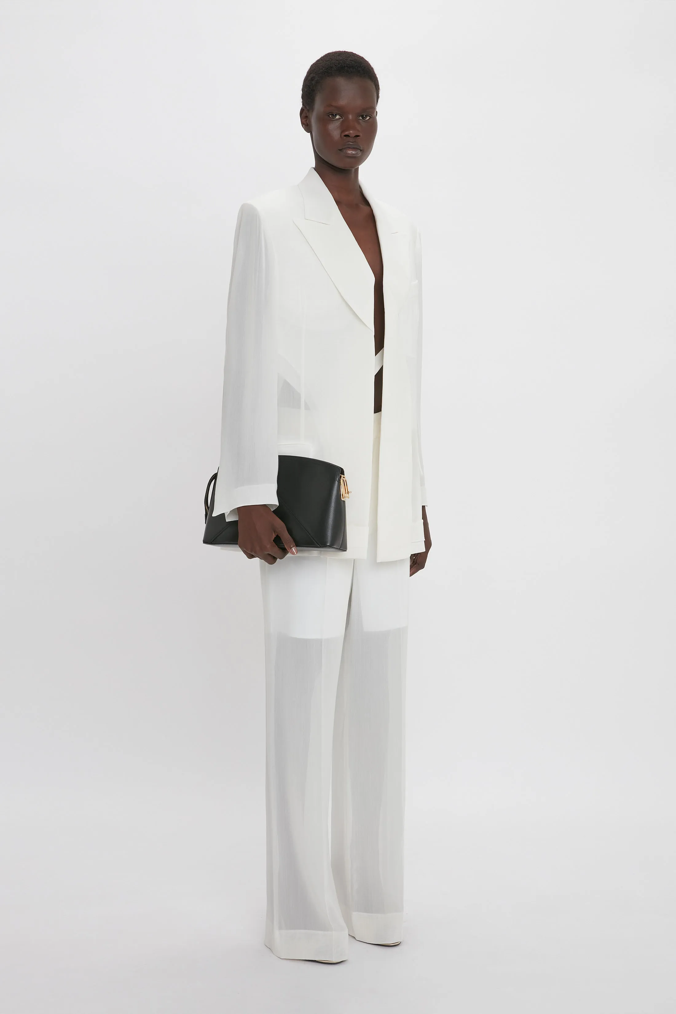 Fold Detail Tailored Jacket In White