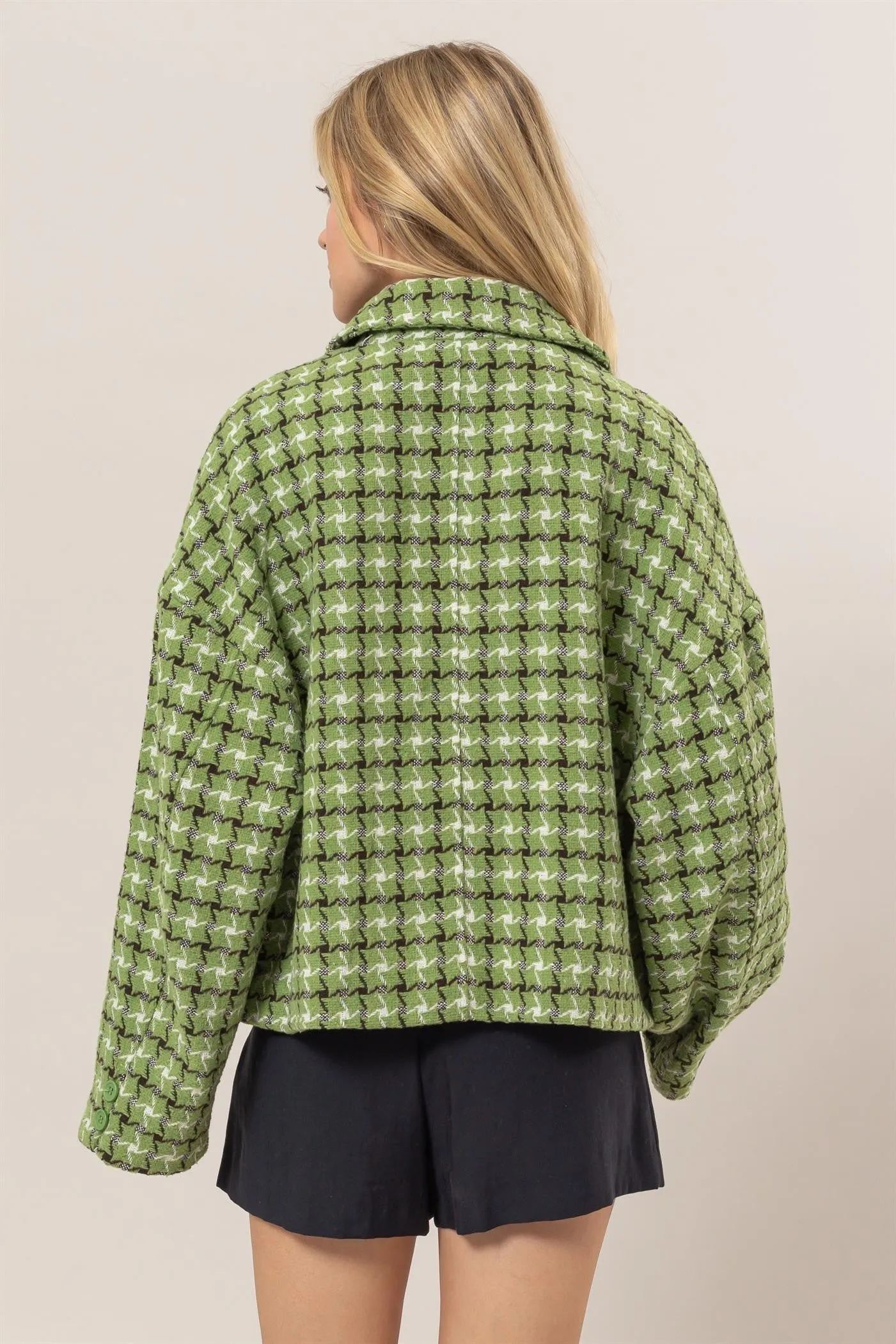 kesley Tweed Plaid Button Up Collared Neck Jacket