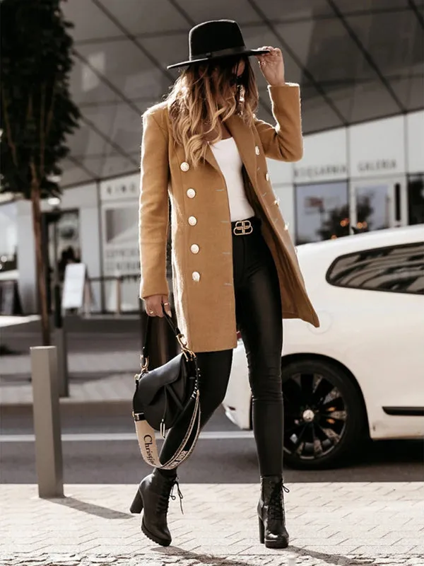 Long sleeve double breasted woolen coat