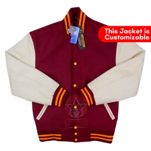 Maroon Wool Cream Leather Sleeves Varsity Jacket