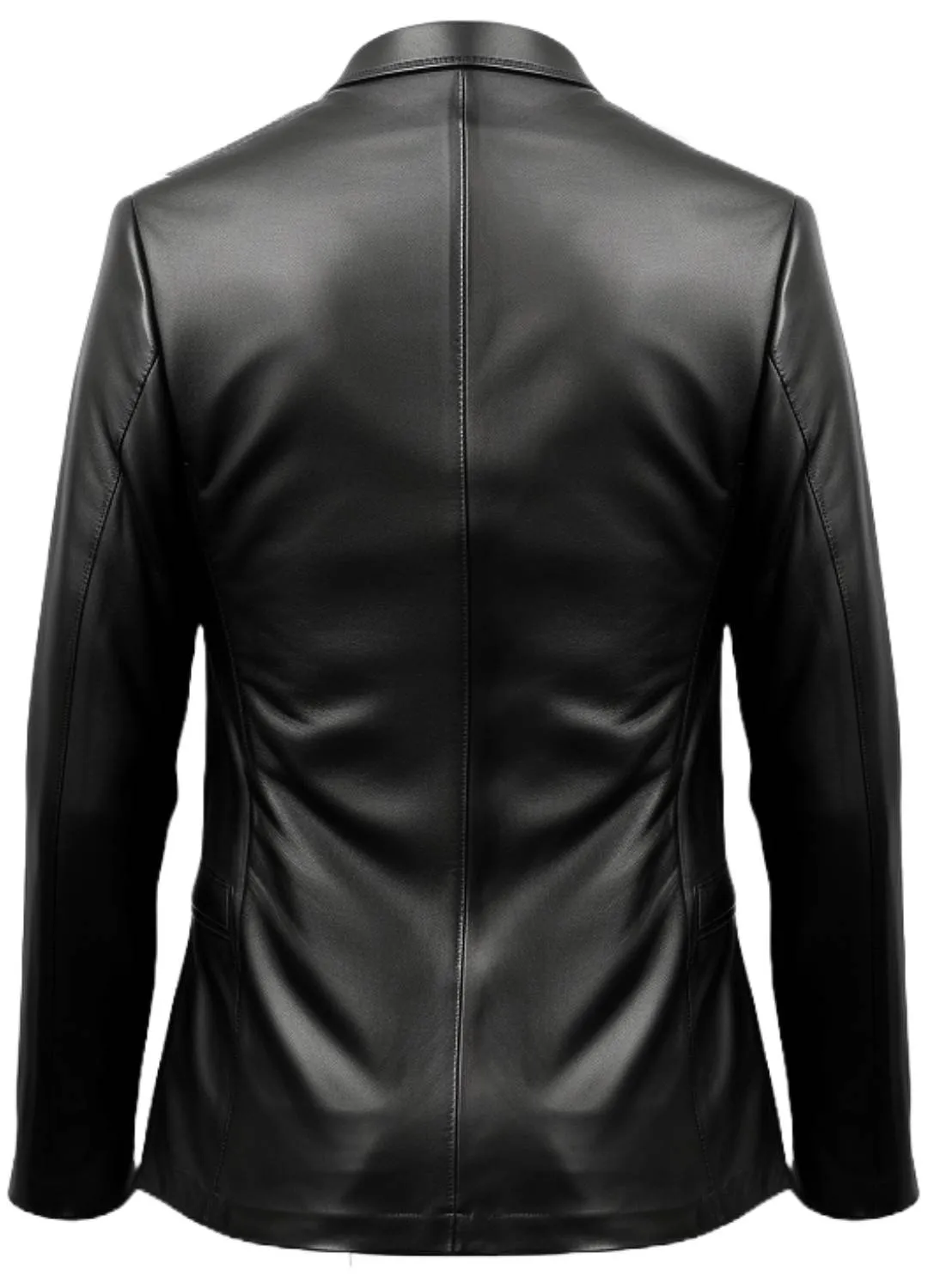 Men One Button Black Leather Blazer