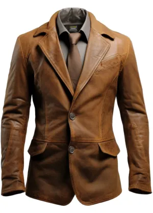 Men Two Button Leather Blazer