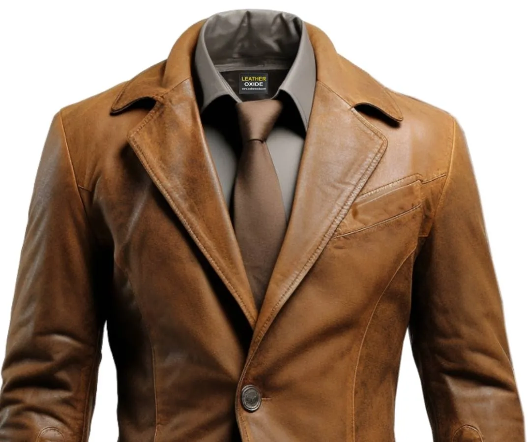 Men Two Button Leather Blazer