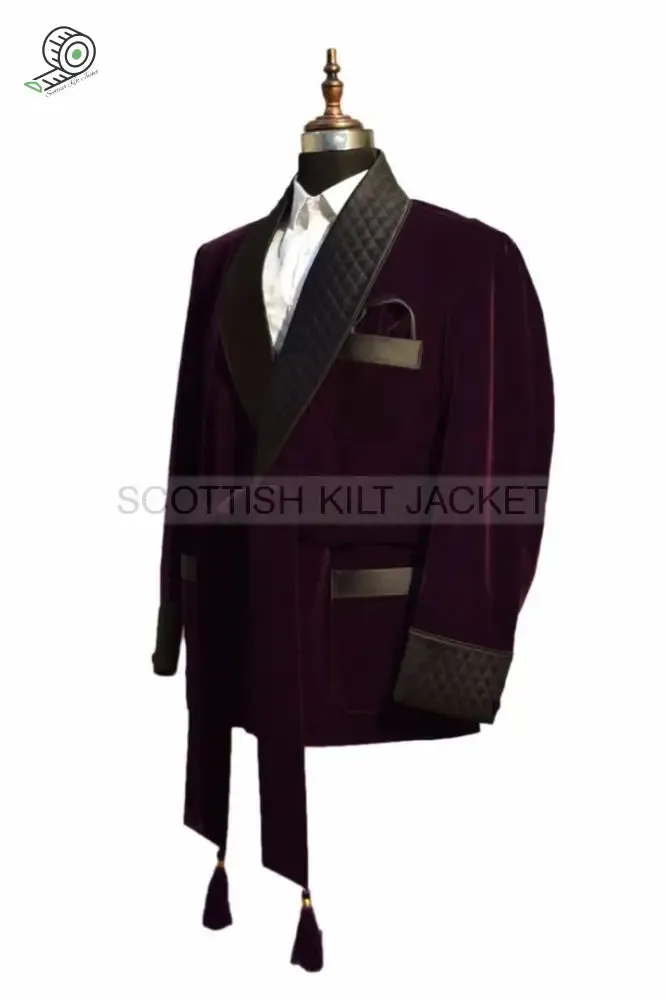 Men's Purple Quilted Velvet Blazer