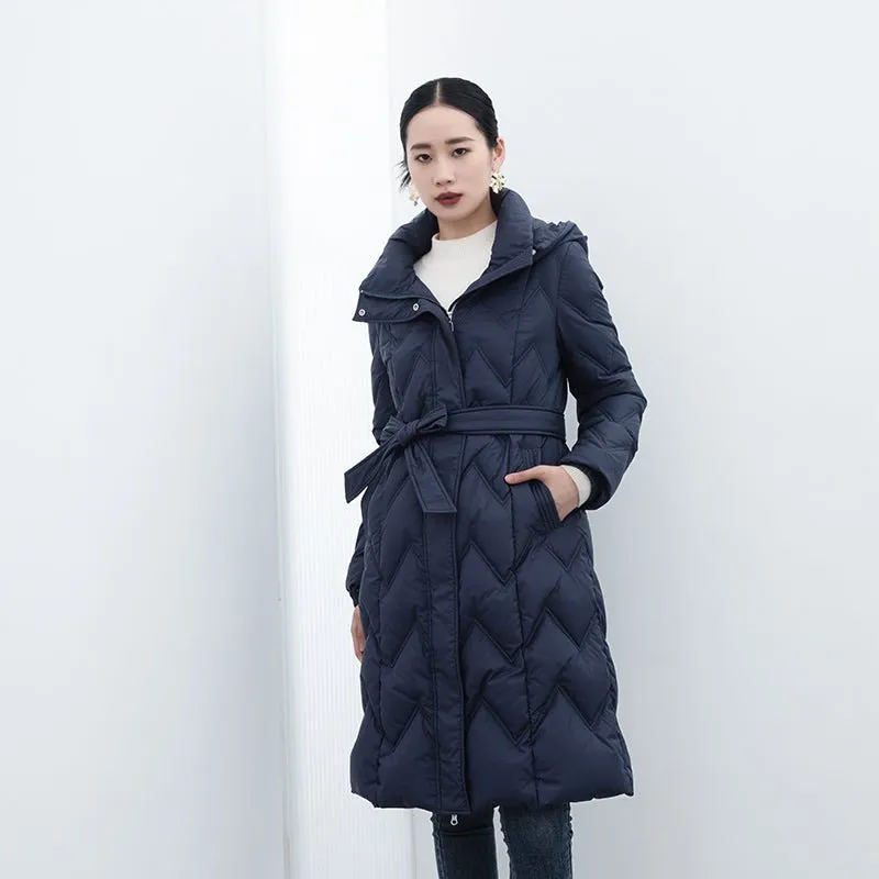 Navy Blue High Waist Long Goose Winter Down Jacket