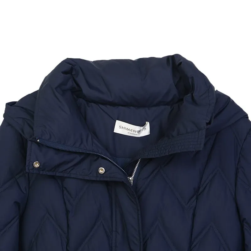 Navy Blue High Waist Long Goose Winter Down Jacket