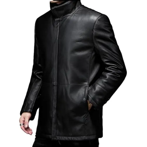 New Winter Business Casual Male leather jacket Thick Warm Leather Woolen Liner Detachable Solid Classic Men's jacket