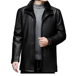 New Winter Business Casual Male leather jacket Thick Warm Leather Woolen Liner Detachable Solid Classic Men's jacket