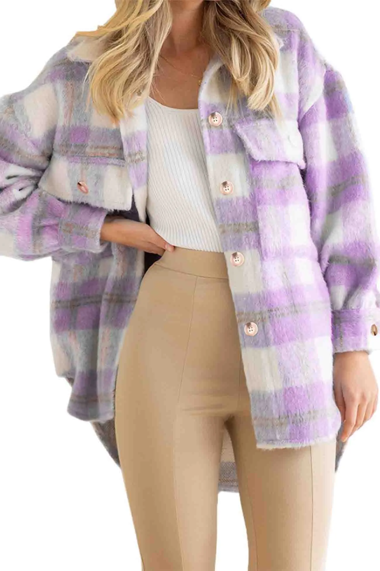 Plaid Mohair Button Up Coat