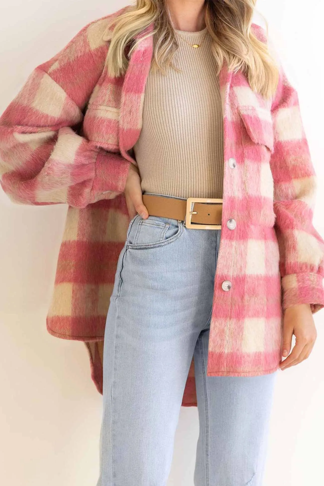 Plaid Mohair Button Up Coat