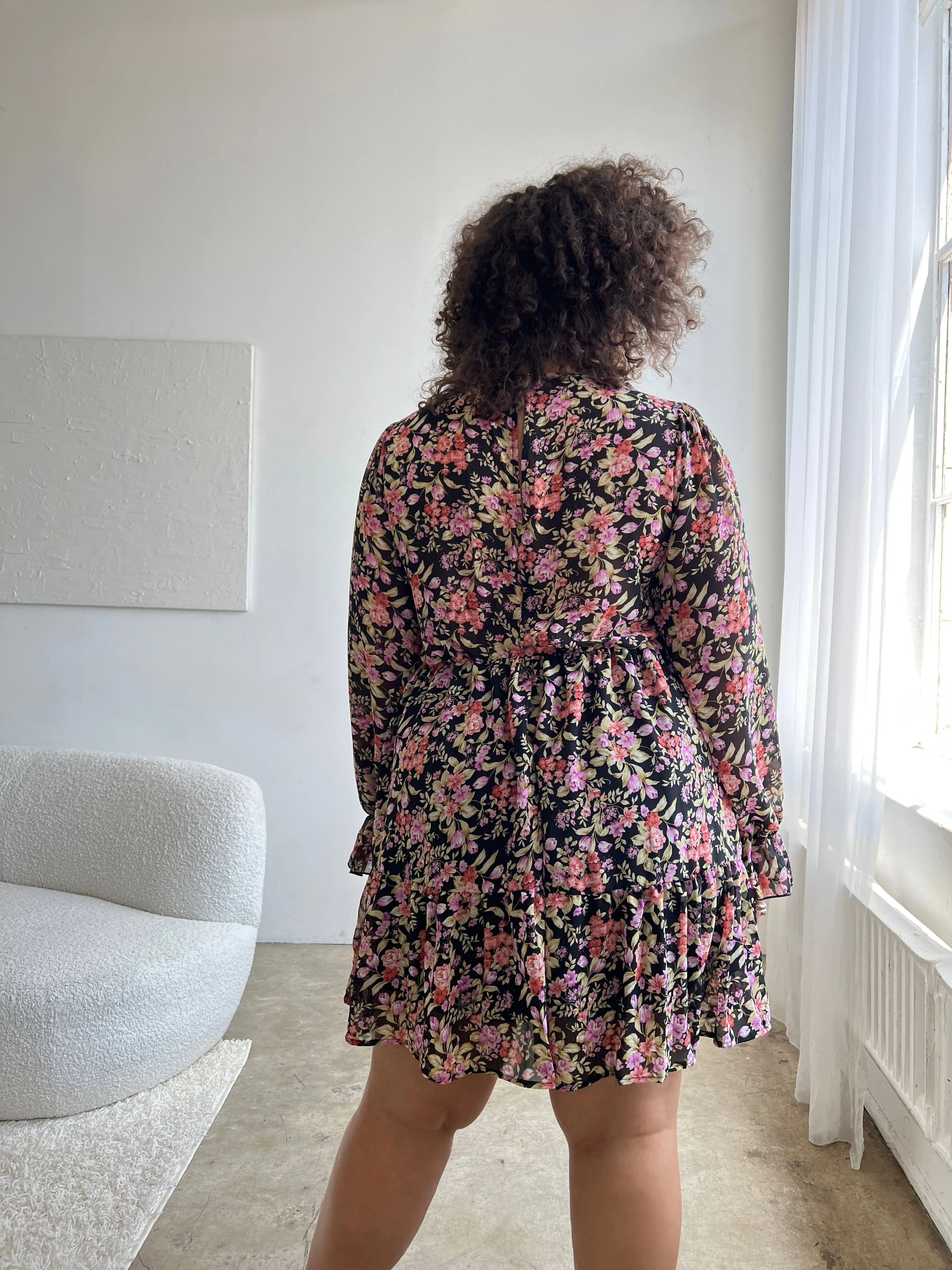 Plus Size Blooming Long Sleeve Dress