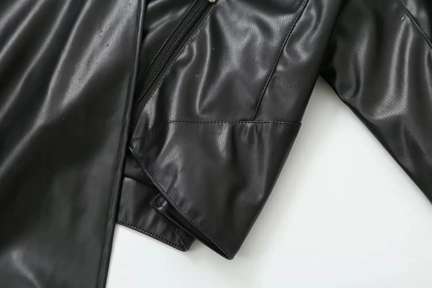 Pre Order:  Asymmetrical Faux Leather Scarf Jacket