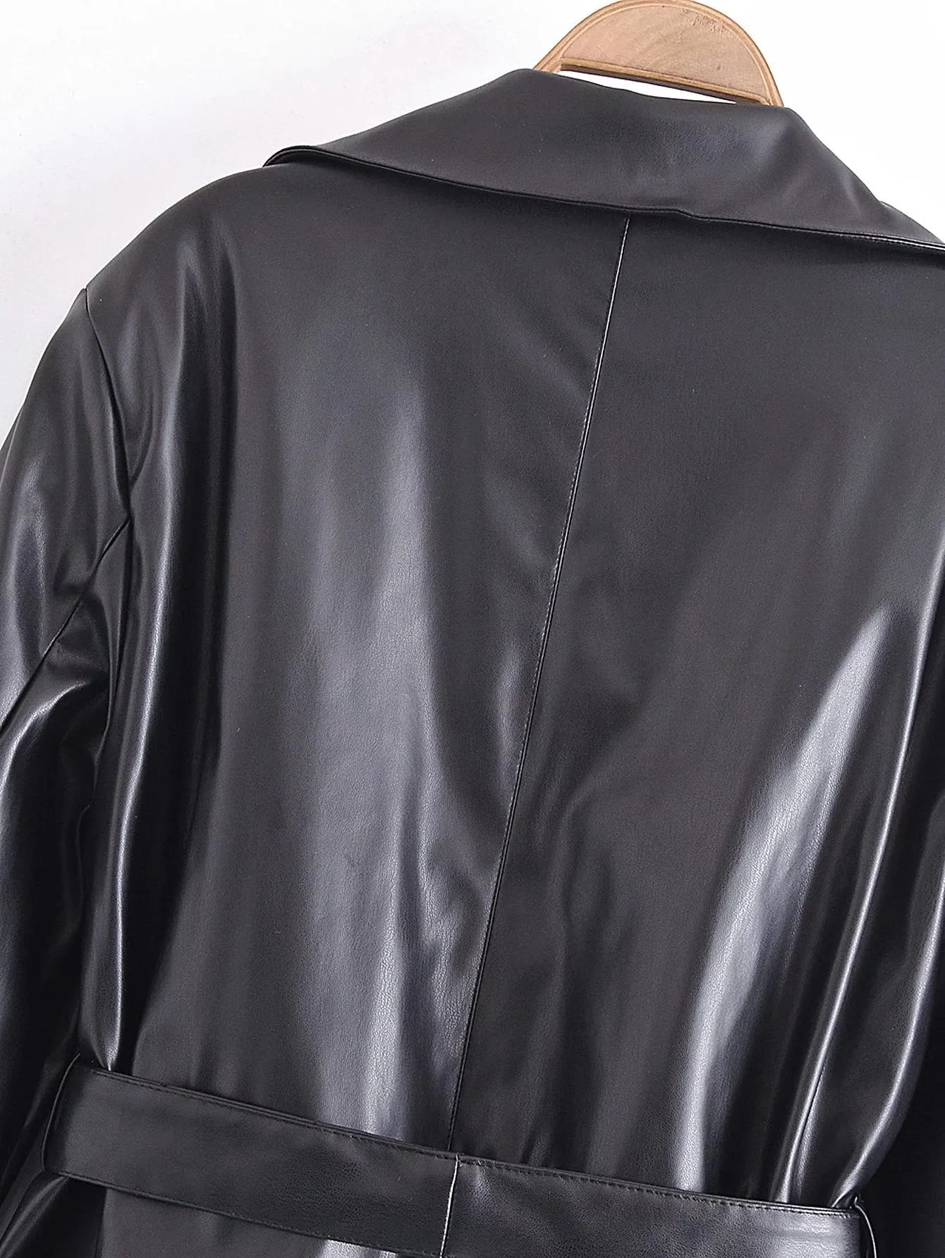 Pre Order:  Black Vegan Leather Belted Trench Coat