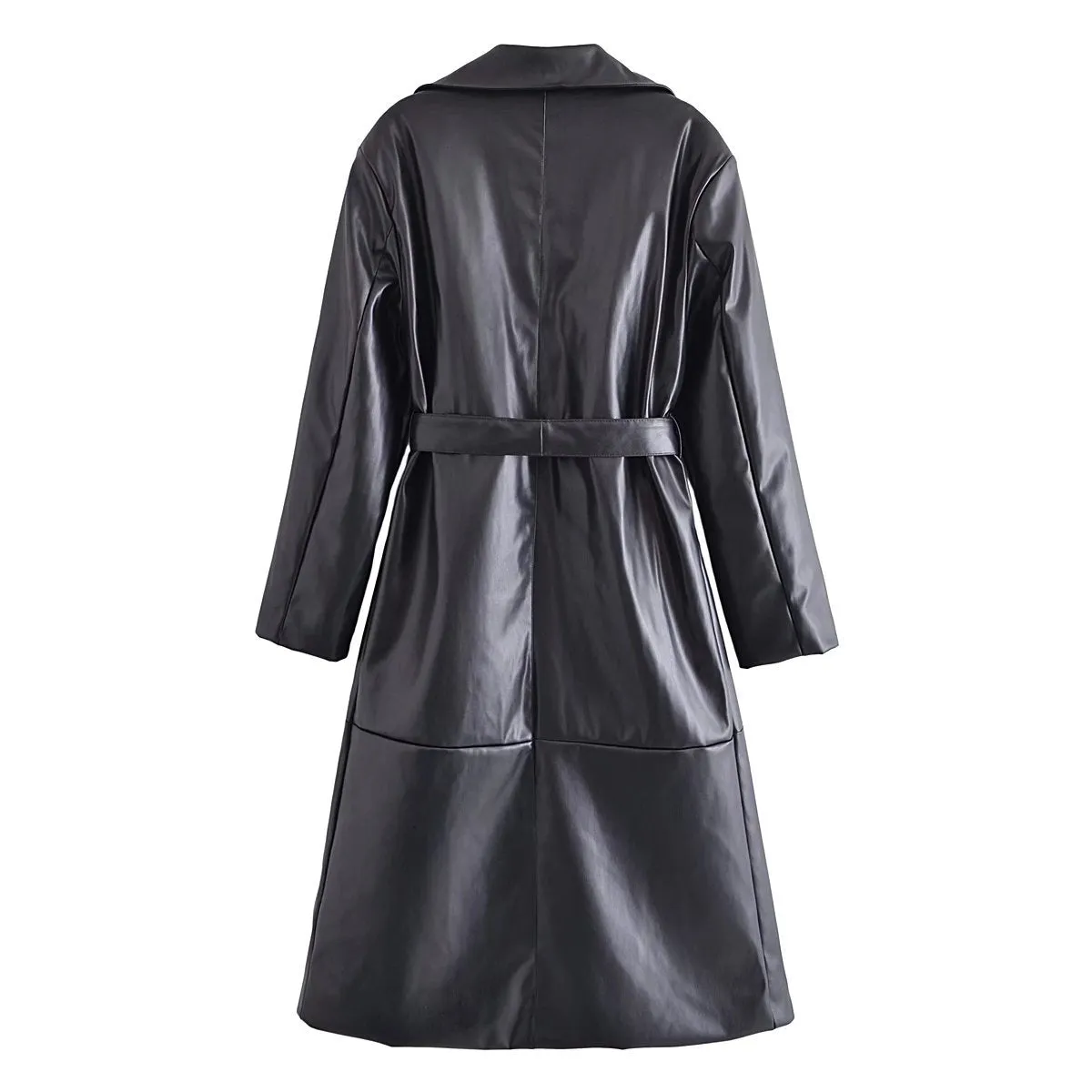 Pre Order:  Black Vegan Leather Belted Trench Coat