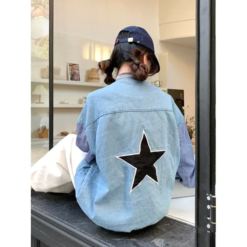 Preppy Style Niche Denim Varsity Jacket