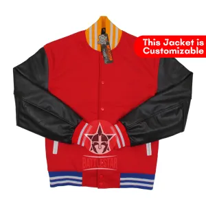 Red Wool Black Leather Varsity Baseball Jacket