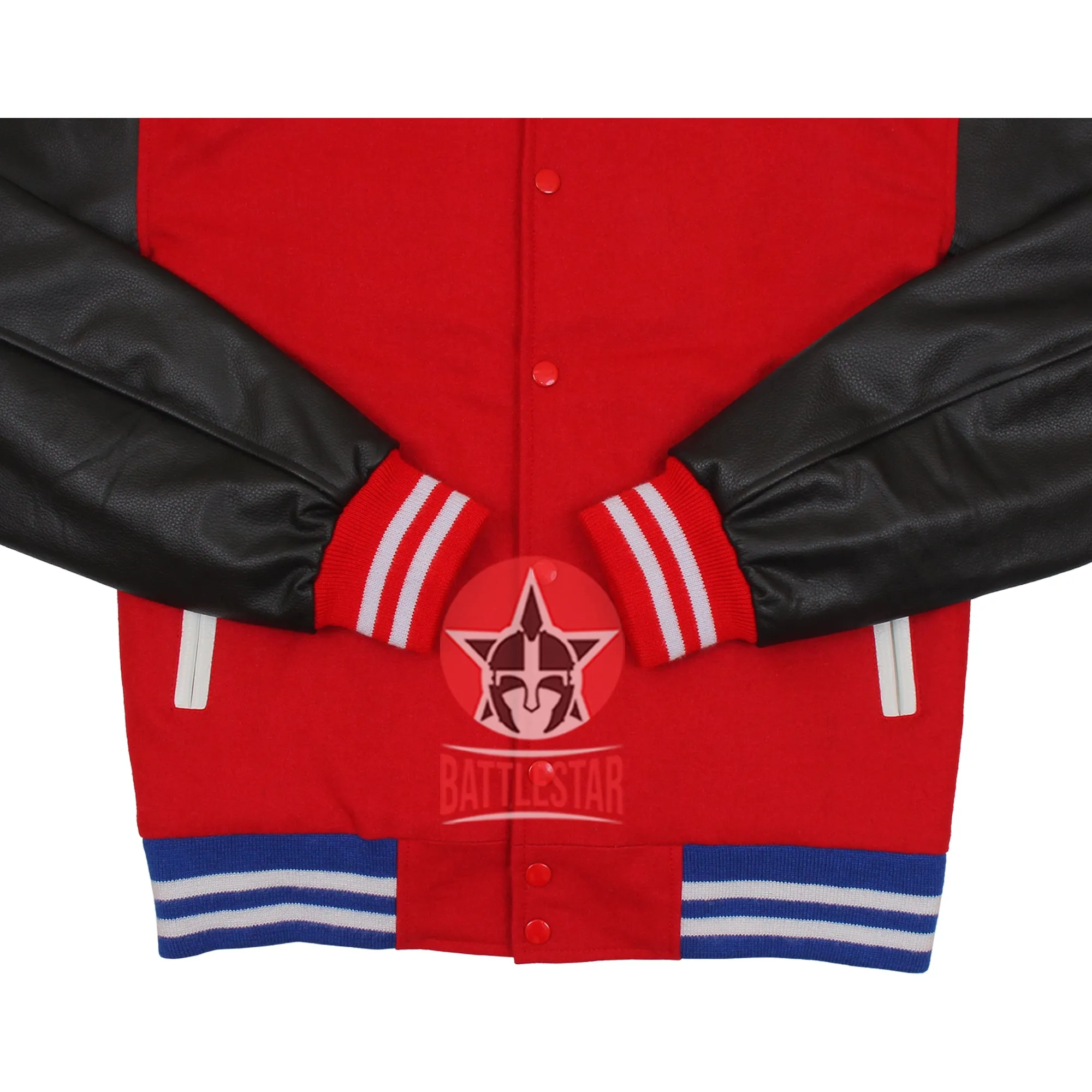 Red Wool Black Leather Varsity Baseball Jacket