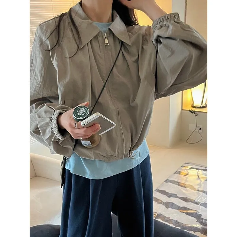 Thin Loose Fit Casual Cropped Sports Windbreaker