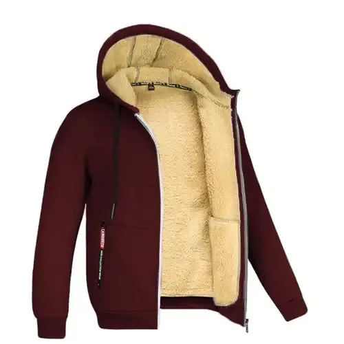 Trendy Sweatshirt Coat Front Pockets Warm Zipper Lamb Wool Jacket  Men