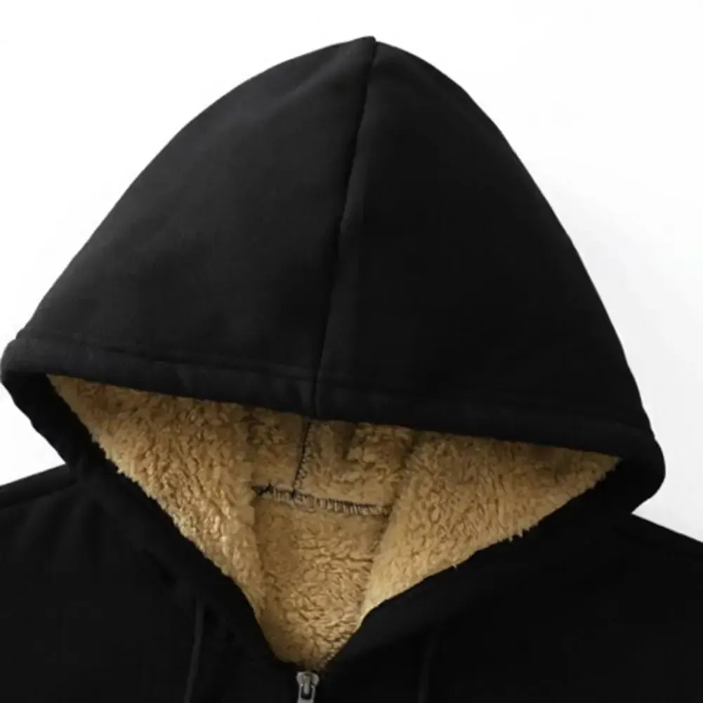 Trendy Sweatshirt Coat Front Pockets Warm Zipper Lamb Wool Jacket  Men