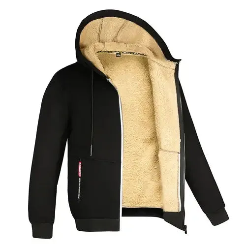 Trendy Sweatshirt Coat Front Pockets Warm Zipper Lamb Wool Jacket  Men