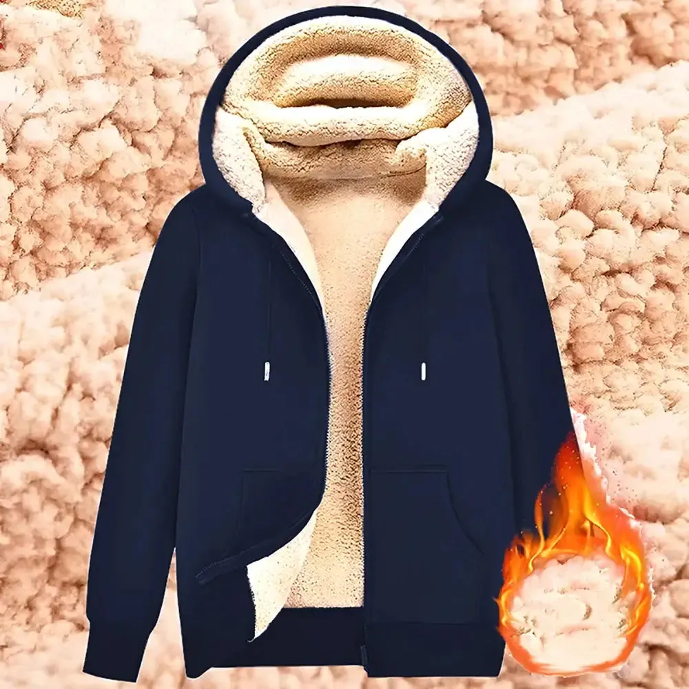 Trendy Sweatshirt Coat Front Pockets Warm Zipper Lamb Wool Jacket  Men