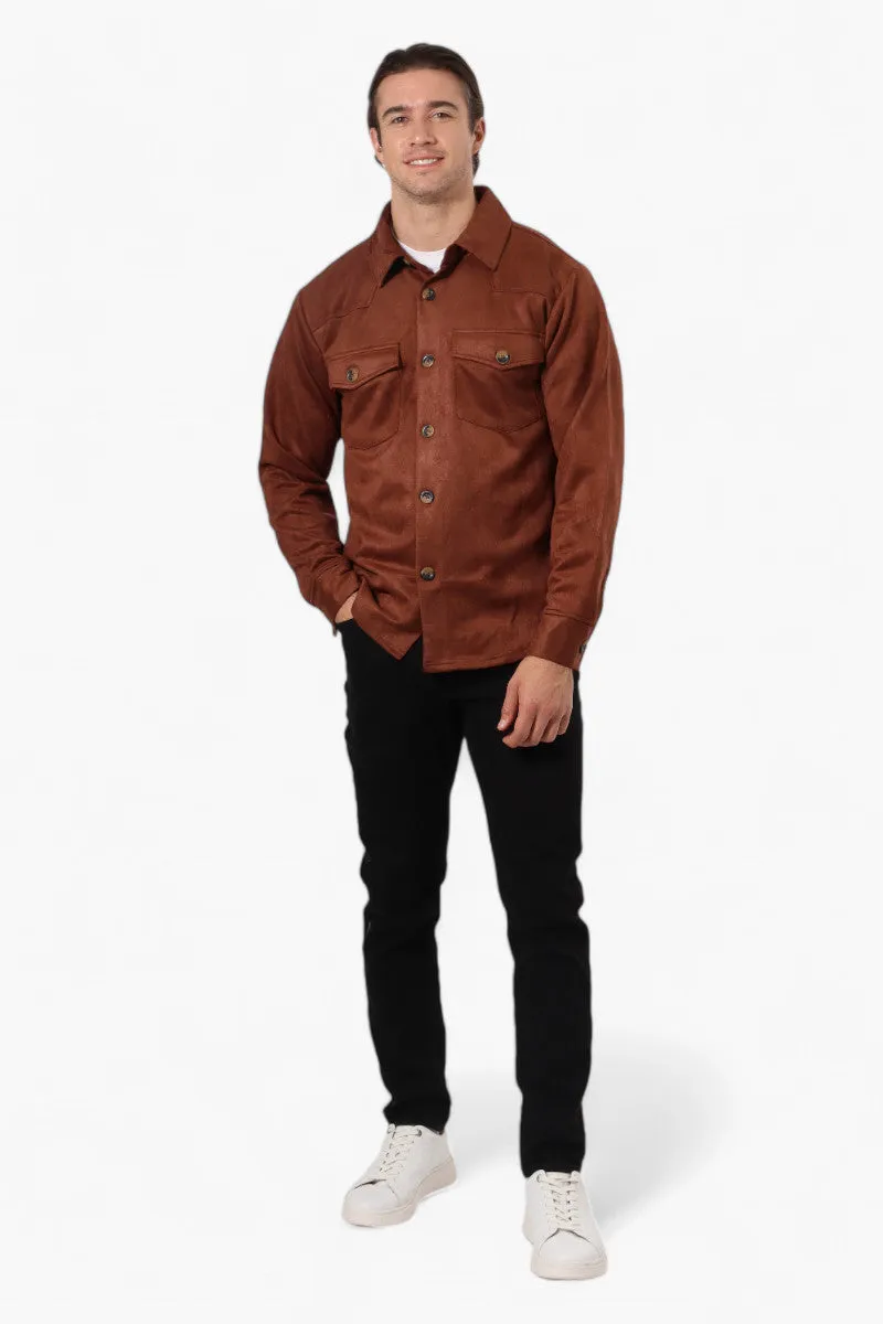 Urbanology Button Up Suede Lightweight Jacket - Brown