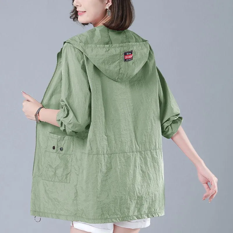 UV-Protective Silky Thin Thigh-Length Loose Fit Field Jacket