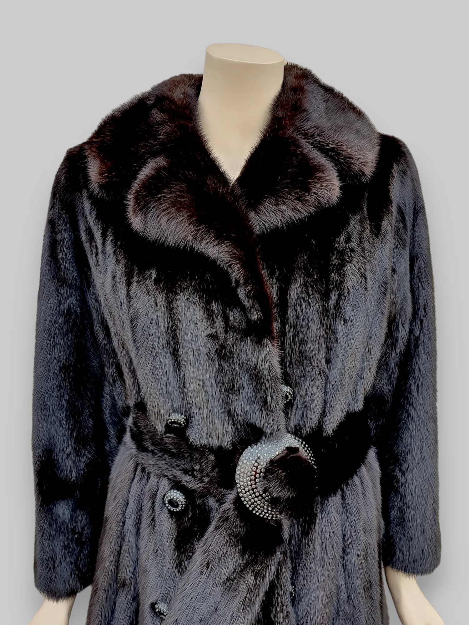 Vintage Dark Mink Coat/Jacket w/ Zip Border & Fur Belt -Small/Medium