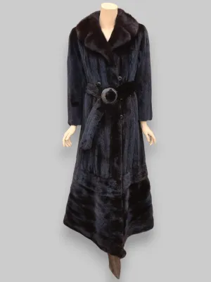 Vintage Dark Mink Coat/Jacket w/ Zip Border & Fur Belt -Small/Medium