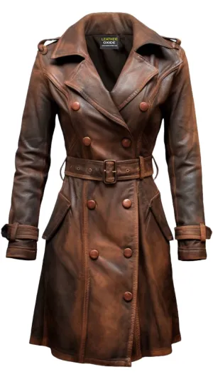 Women Brown Vintage Leather Coat - Vintage Leather Coat