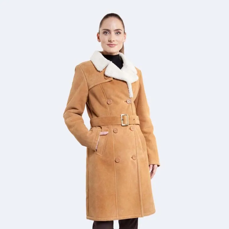 Women New Style Winter Shearling Long Alexa Tan Sheepskin Coat