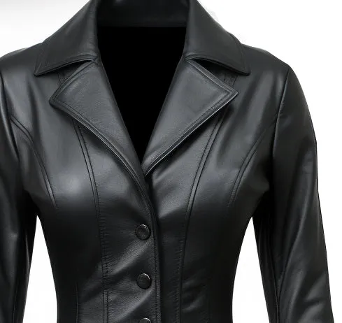 Women Sierra Black Leather Blazer