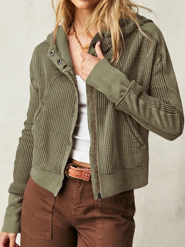 Women Spring-Summer Lightweight Woven Jacket with Slant Pockets