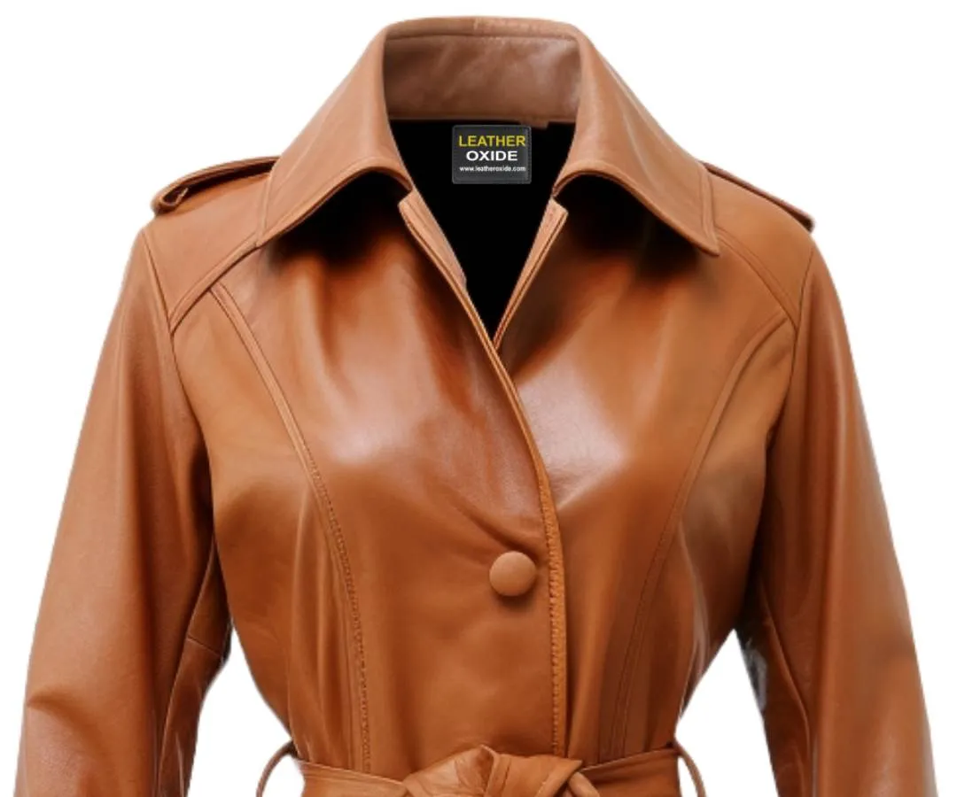 Women Tan Leather Coat - Leather Coat for Women