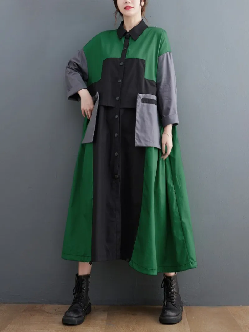 Women's Pretty Button Up Mid-Length Loose Coat With Side Pockets