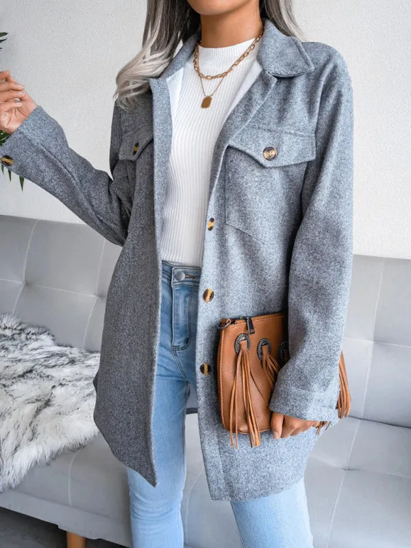 Women's Single Breasted Woolen Button Up Coat With Belt